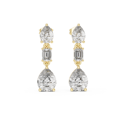Pear & Emerald Cut Diamond Drop Earrings – Luxury Bridal Three Stone Dangle Earrings - Heritage Pear Diamond Dangle Earrings – Elevated Three Stone Design