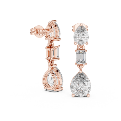 Pear & Emerald Cut Diamond Drop Earrings – Luxury Bridal Three Stone Dangle Earrings - Heritage Pear Diamond Dangle Earrings – Elevated Three Stone Design