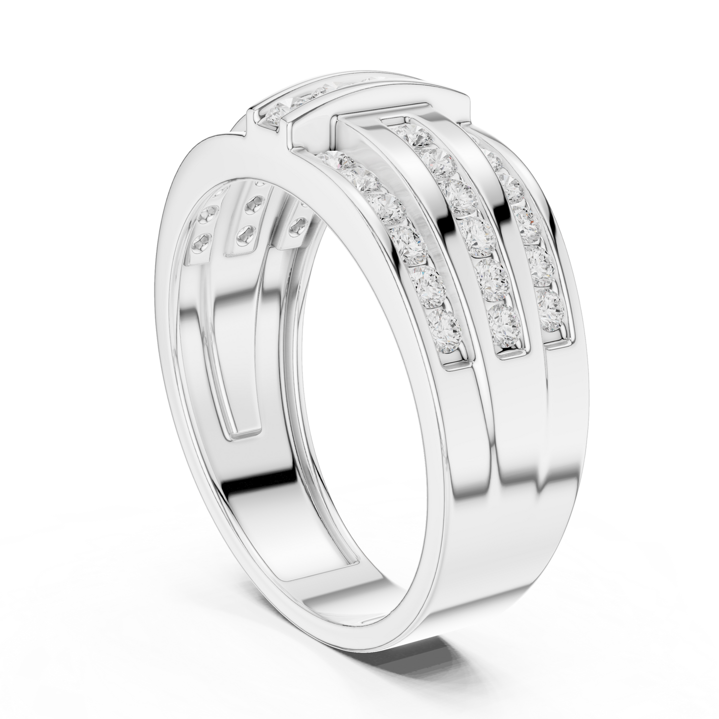 Precision Diamond Statement Band | Elite Men Wedding Ring | Triple Channel Pave Silver Design
