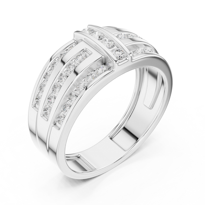 Precision Diamond Statement Band | Elite Men Wedding Ring | Triple Channel Pave Silver Design