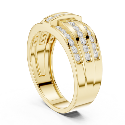 Precision Diamond Statement Band | Elite Men Wedding Ring | Triple Channel Pave Silver Design