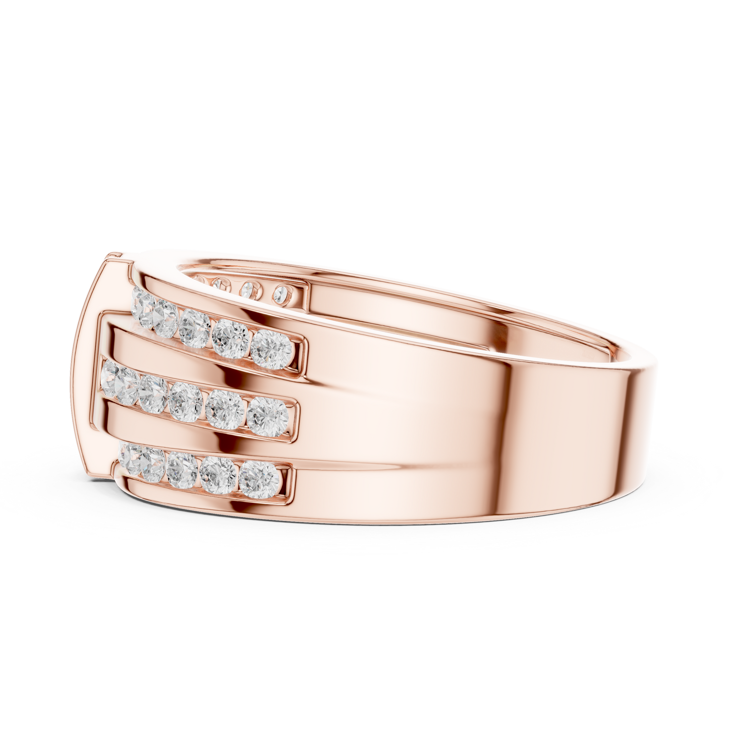 Precision Diamond Statement Band | Elite Men Wedding Ring | Triple Channel Pave Silver Design