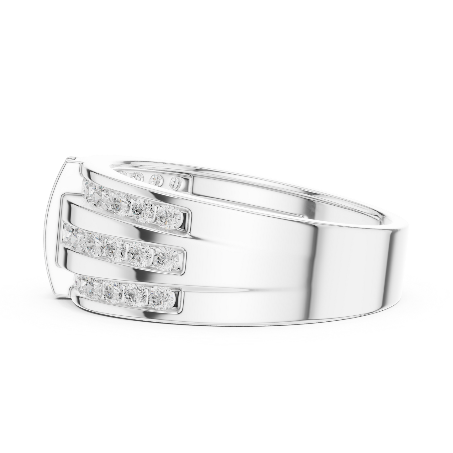 Precision Diamond Statement Band | Elite Men Wedding Ring | Triple Channel Pave Silver Design
