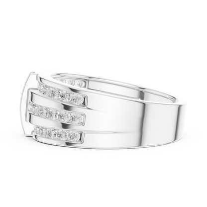 Precision Diamond Statement Band | Elite Men Wedding Ring | Triple Channel Pave Silver Design