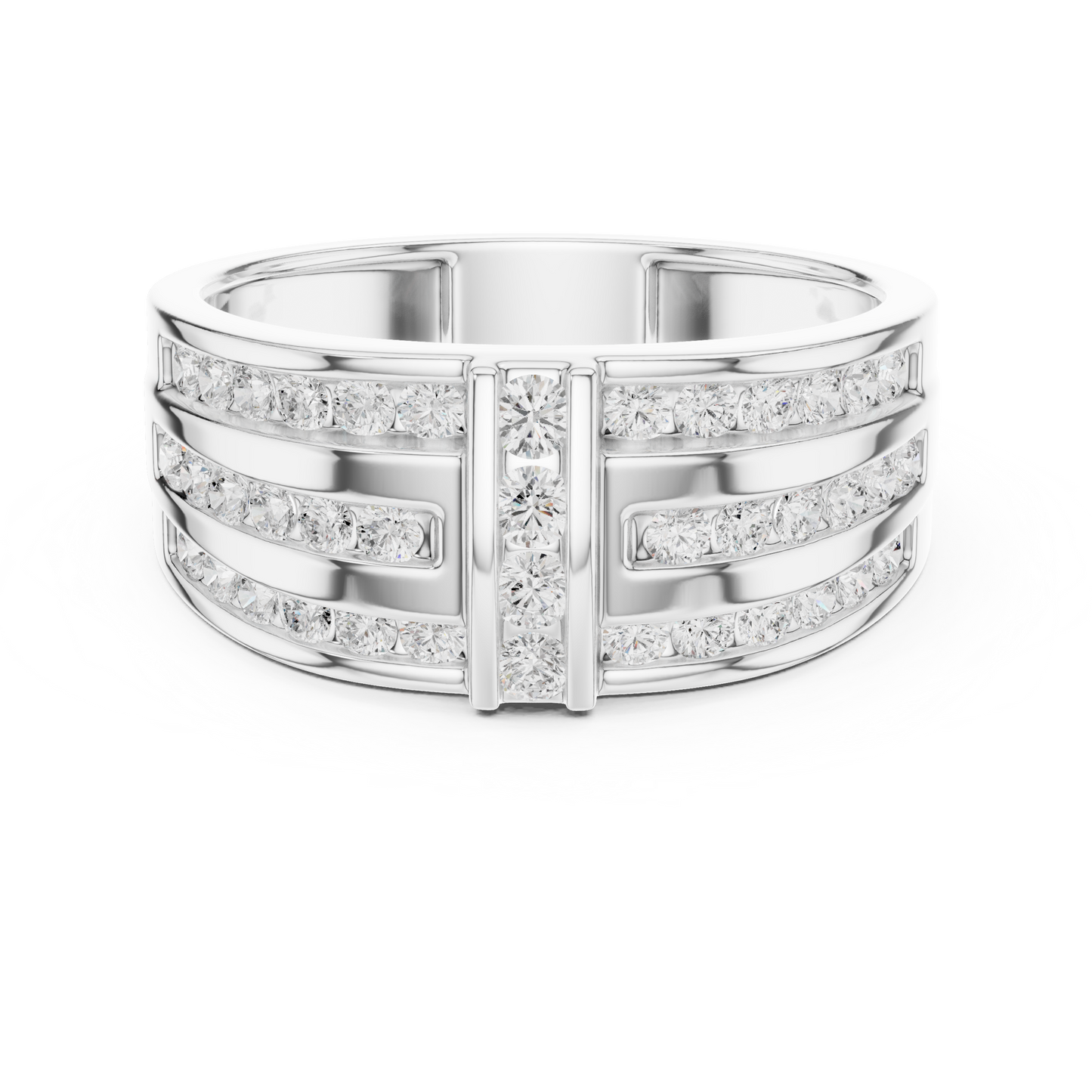 Precision Diamond Statement Band | Elite Men Wedding Ring | Triple Channel Pave Silver Design
