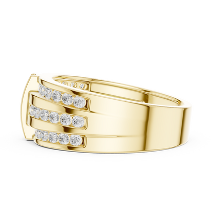 Precision Diamond Statement Band | Elite Men Wedding Ring | Triple Channel Pave Silver Design