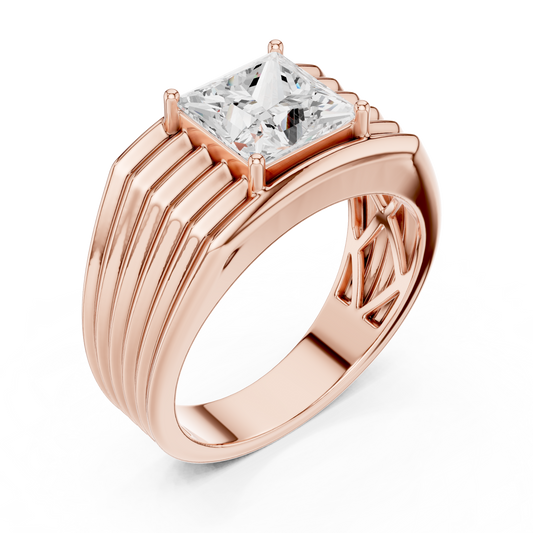 Princess Cut Power Ring - Heavy Gold Masculine Look - Designed For Modern Royalty