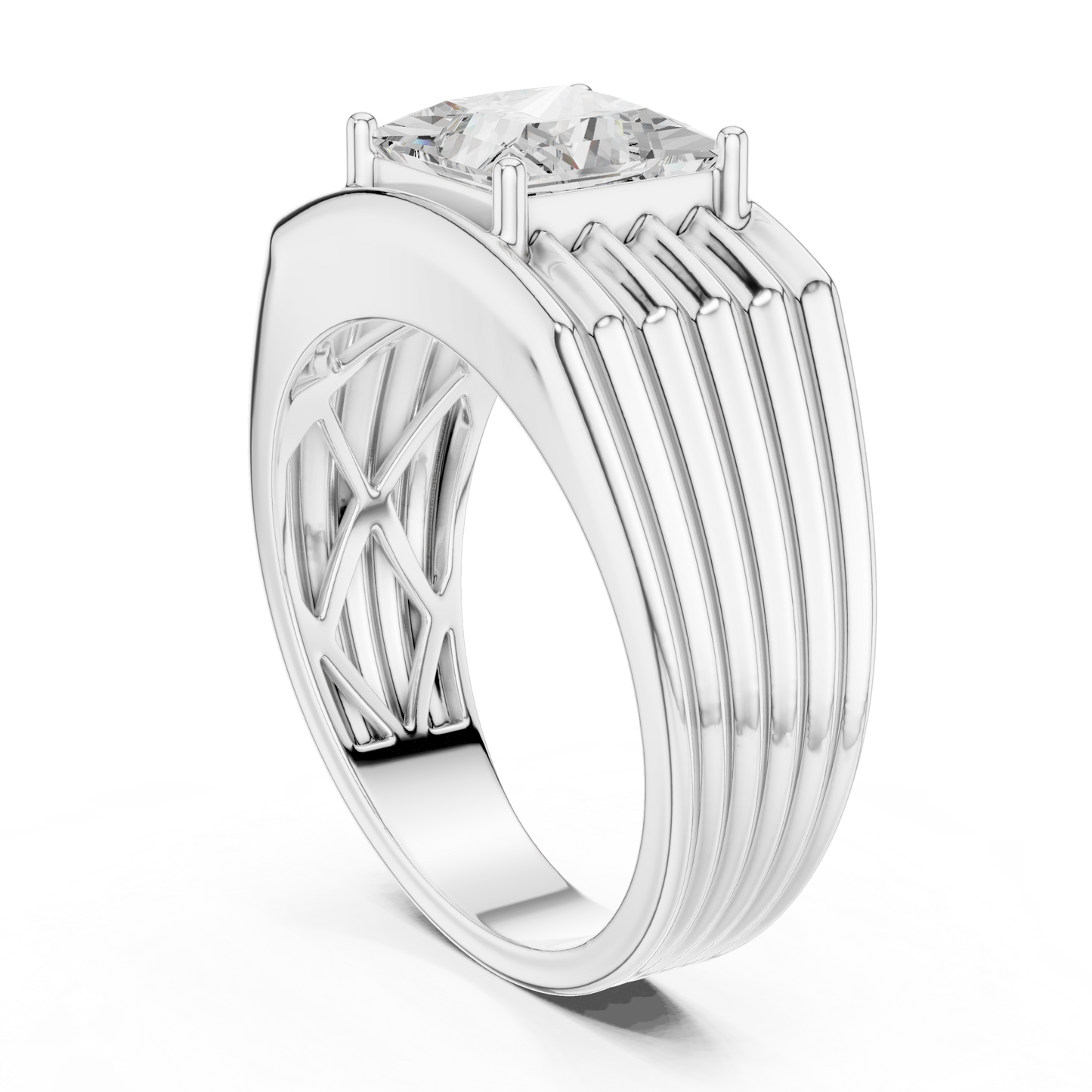 Princess Cut Power Ring - Heavy Gold Masculine Look - Designed For Modern Royalty
