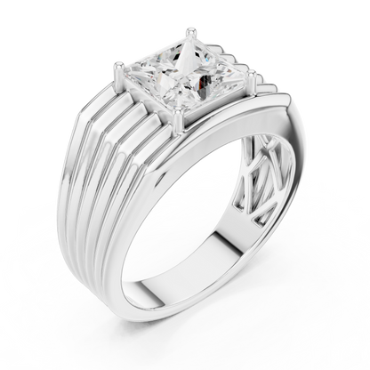 Princess Cut Power Ring - Heavy Gold Masculine Look - Designed For Modern Royalty