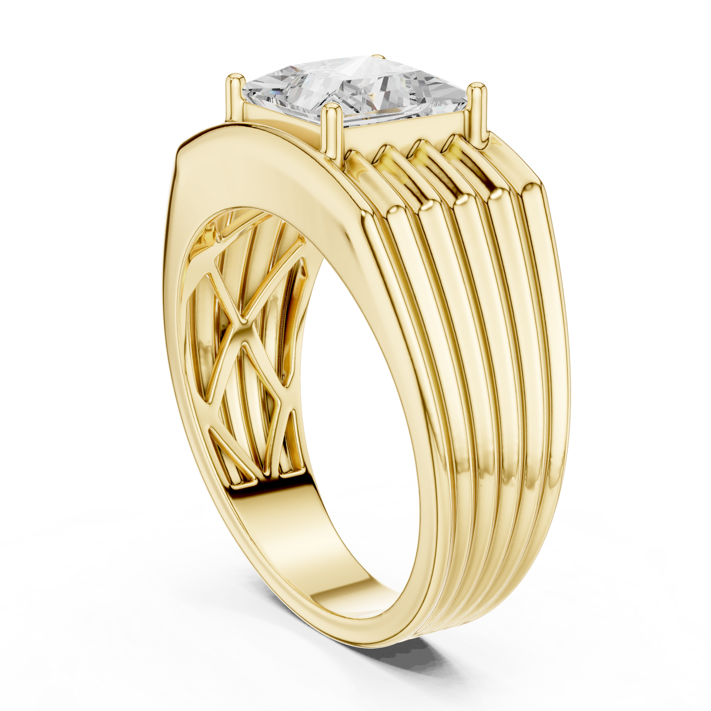 Princess Cut Power Ring - Heavy Gold Masculine Look - Designed For Modern Royalty