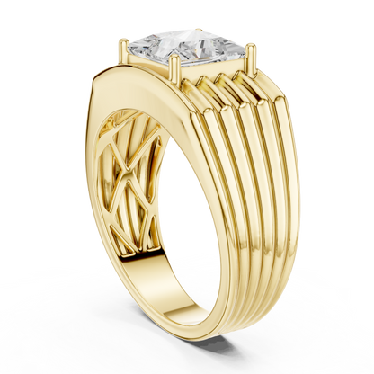 Princess Cut Power Ring - Heavy Gold Masculine Look - Designed For Modern Royalty