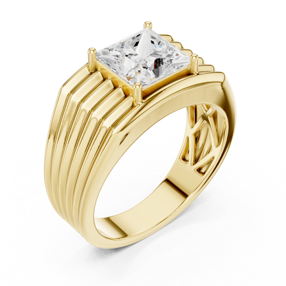 Princess Cut Power Ring - Heavy Gold Masculine Look - Designed For Modern Royalty
