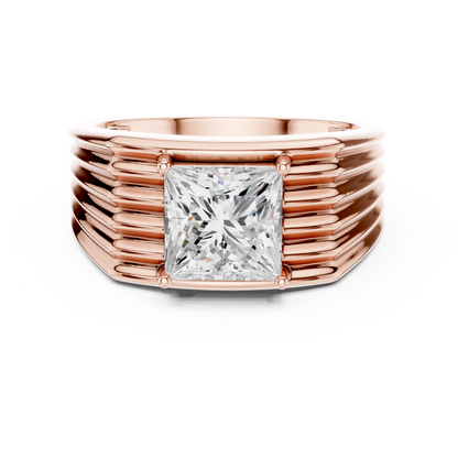 Princess Cut Power Ring - Heavy Gold Masculine Look - Designed For Modern Royalty