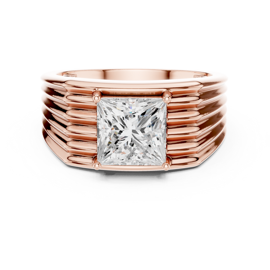 Princess Cut Power Ring - Heavy Gold Masculine Look - Designed For Modern Royalty