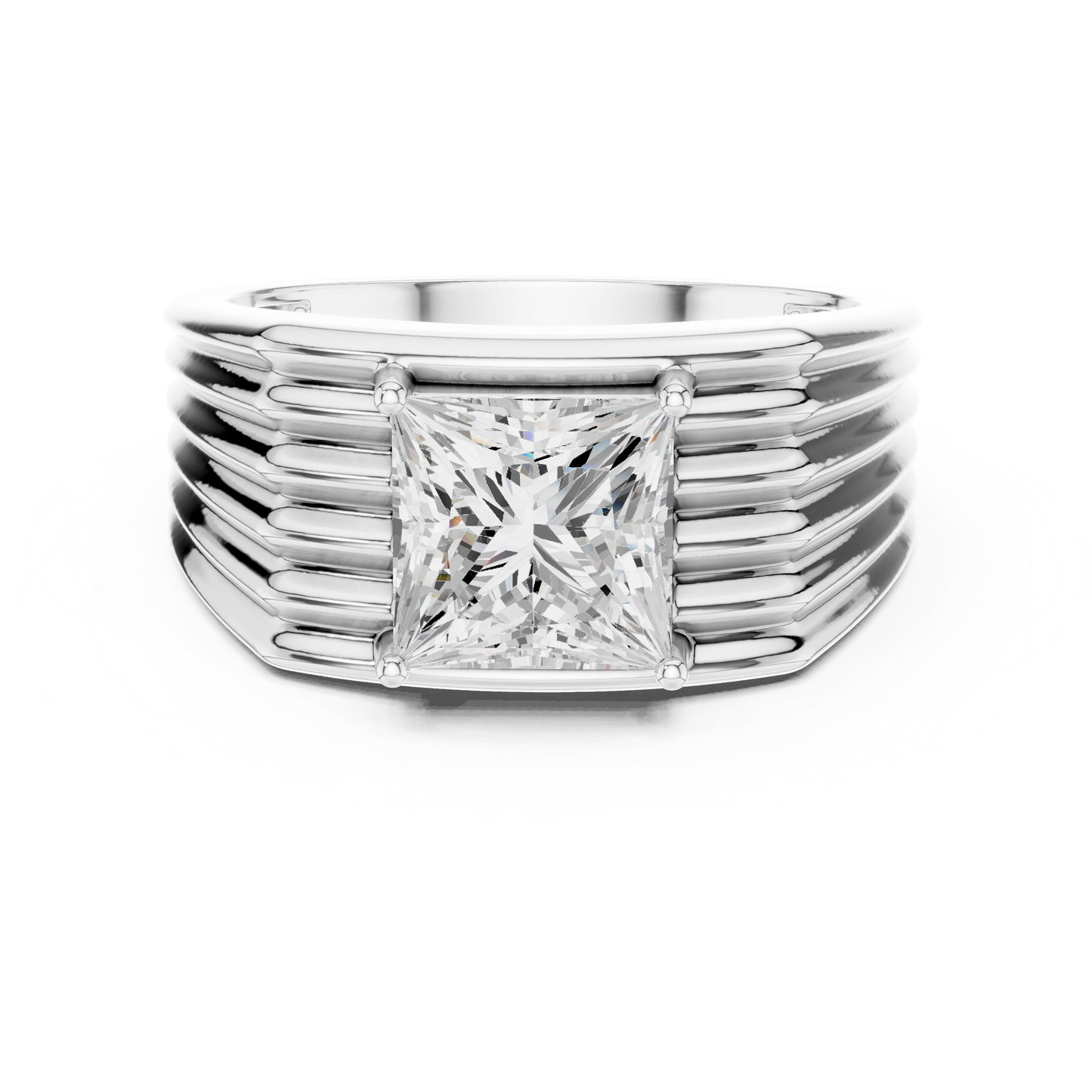 Princess Cut Power Ring - Heavy Gold Masculine Look - Designed For Modern Royalty