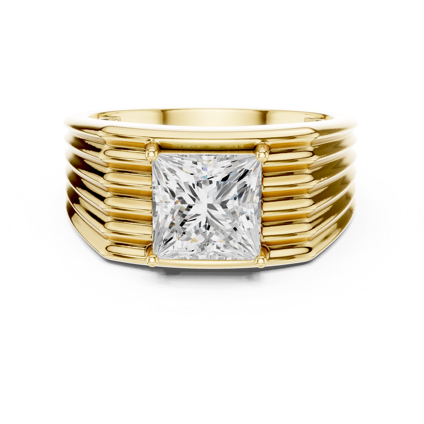 Princess Cut Power Ring - Heavy Gold Masculine Look - Designed For Modern Royalty
