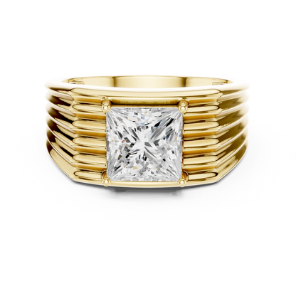 Princess Cut Power Ring - Heavy Gold Masculine Look - Designed For Modern Royalty