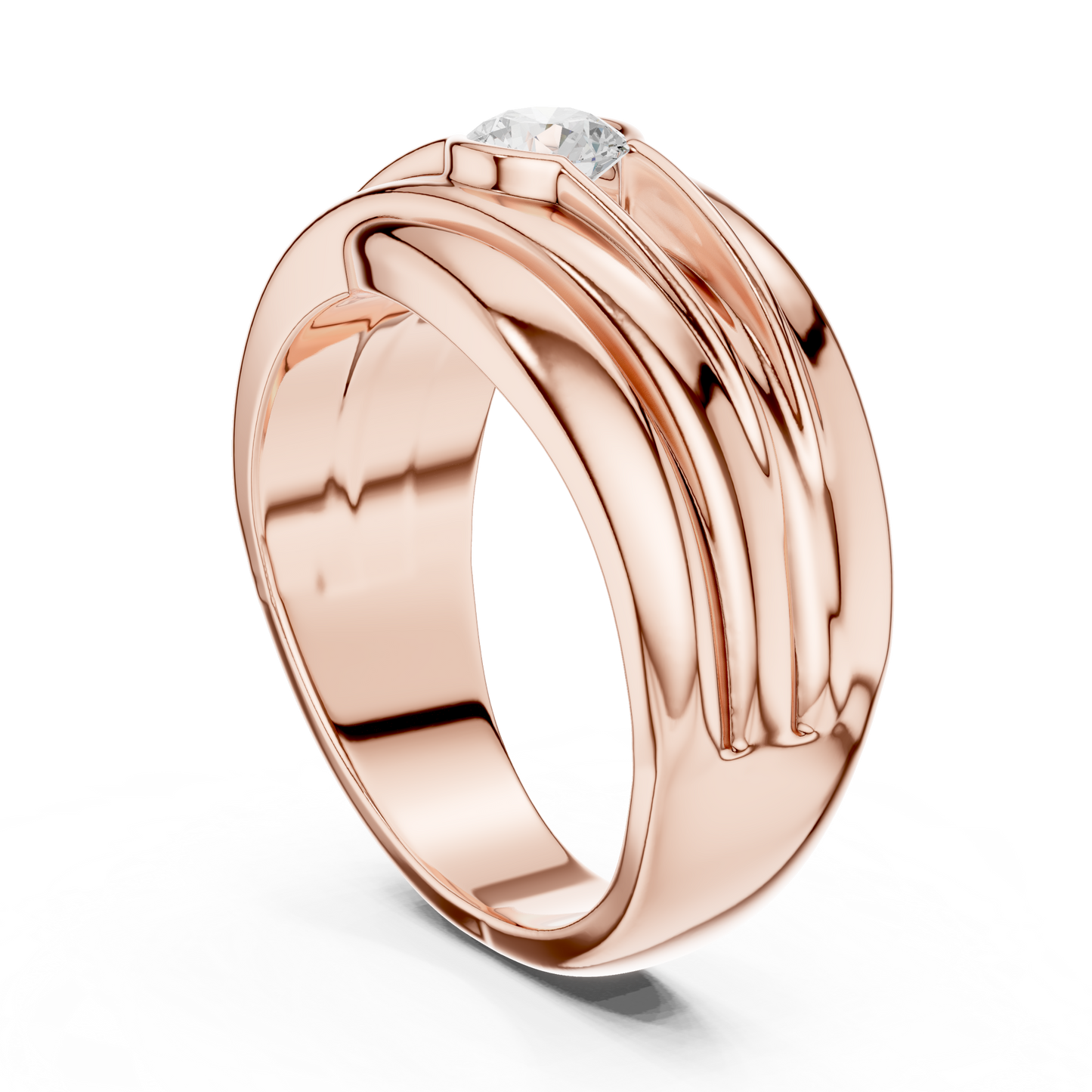 Pure metal mastery / fluid sculpted form / diamond centered strength for life / bold flowing design