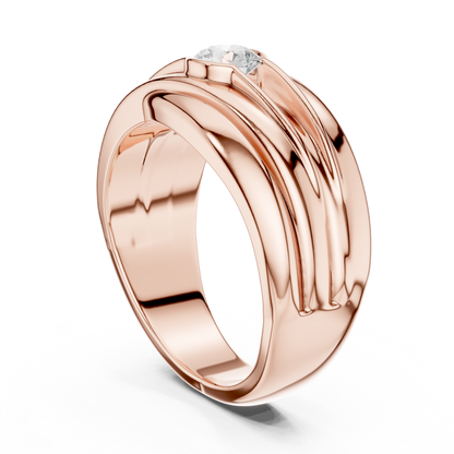 Pure metal mastery / fluid sculpted form / diamond centered strength for life / bold flowing design