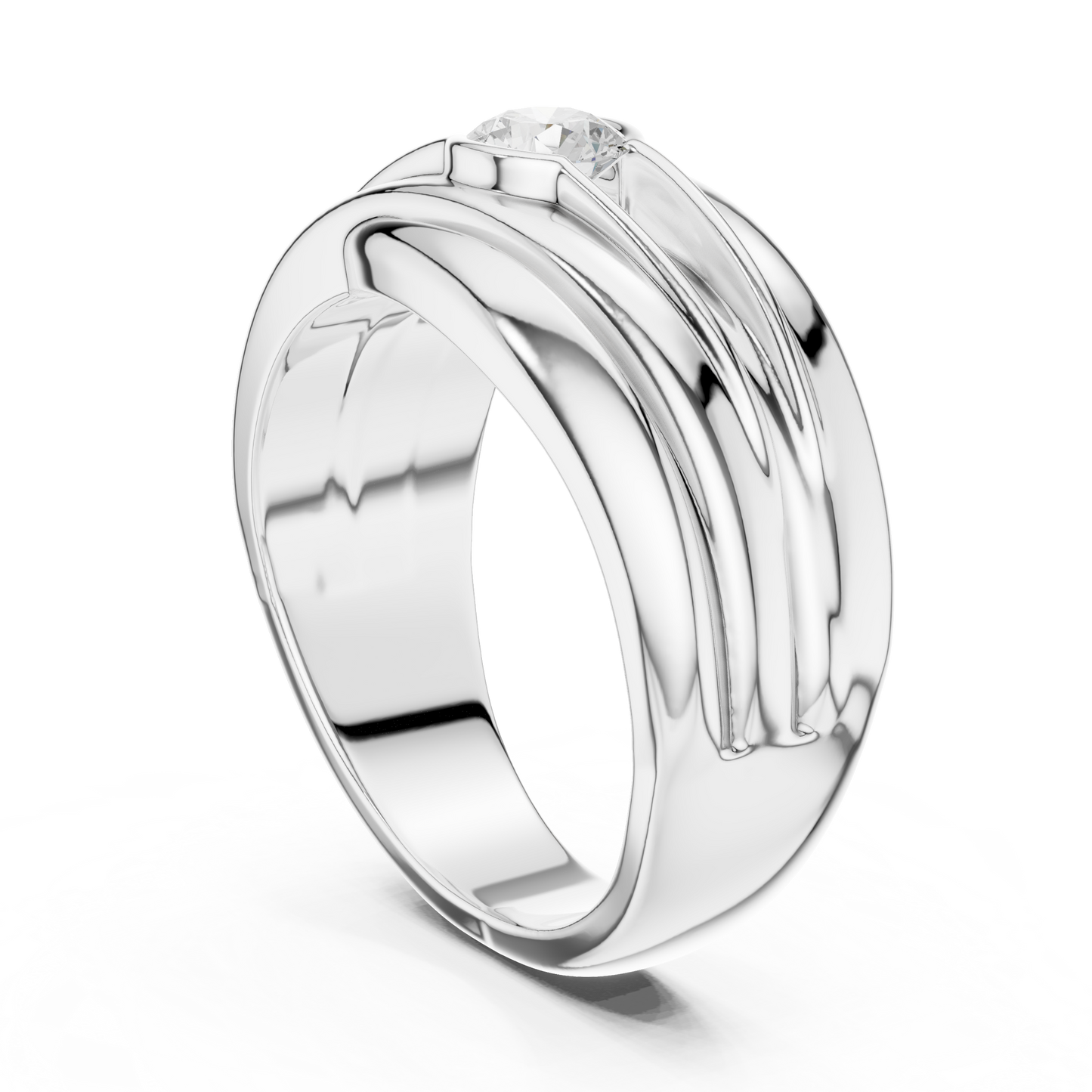 Pure metal mastery / fluid sculpted form / diamond centered strength for life / bold flowing design