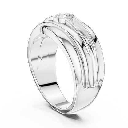 Pure metal mastery / fluid sculpted form / diamond centered strength for life / bold flowing design