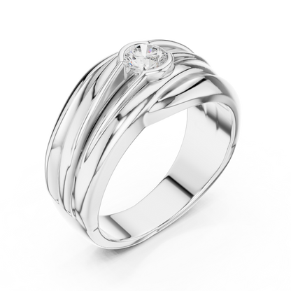 Pure metal mastery / fluid sculpted form / diamond centered strength for life / bold flowing design