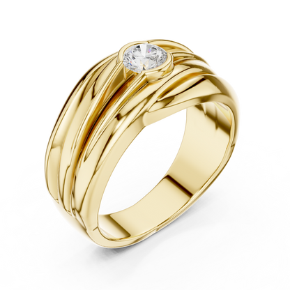 Pure metal mastery / fluid sculpted form / diamond centered strength for life / bold flowing design