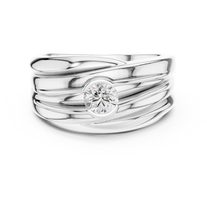 Pure metal mastery / fluid sculpted form / diamond centered strength for life / bold flowing design