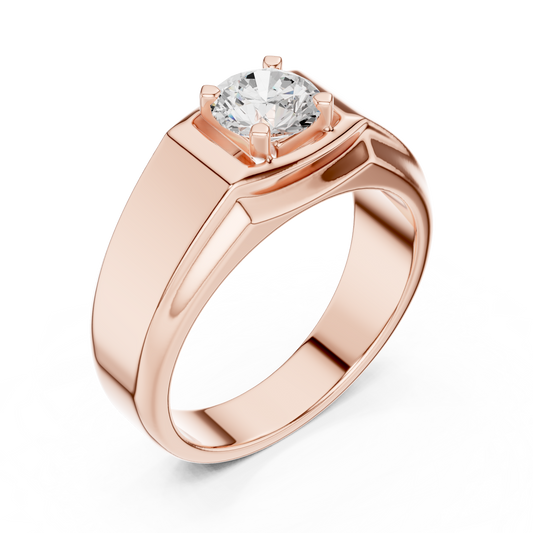 Monarch Crest Solitaire Ring – Commanding Men’s Diamond Band in Sculpted Gold Authority