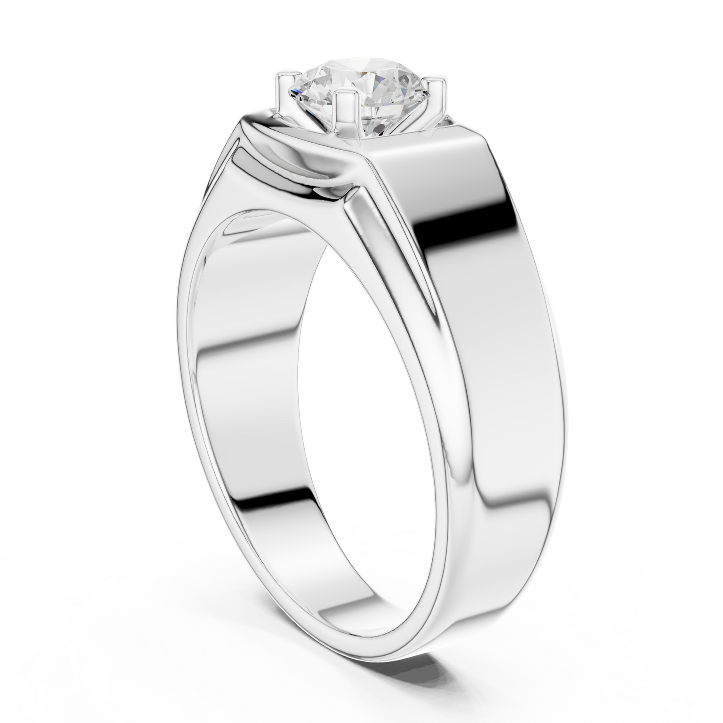Monarch Crest Solitaire Ring – Commanding Men’s Diamond Band in Sculpted Silver Authority