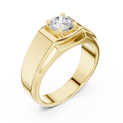 Monarch Crest Solitaire Ring – Commanding Men’s Diamond Band in Sculpted Silver Authority