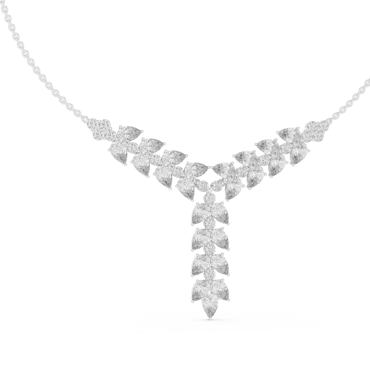 Stunning diamond leaf necklace - modern Silver statement piece - crafted for elegant special moments