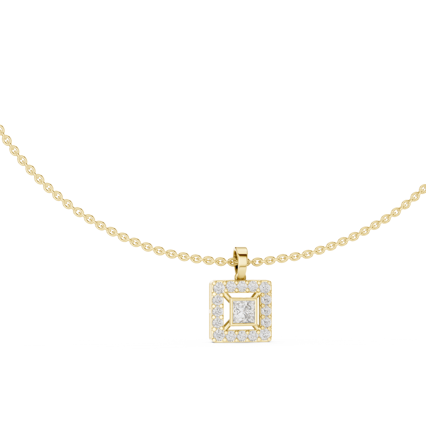 Regalia square diamond pendant - Yellow rose white Silver - Opulent modern legacy piece