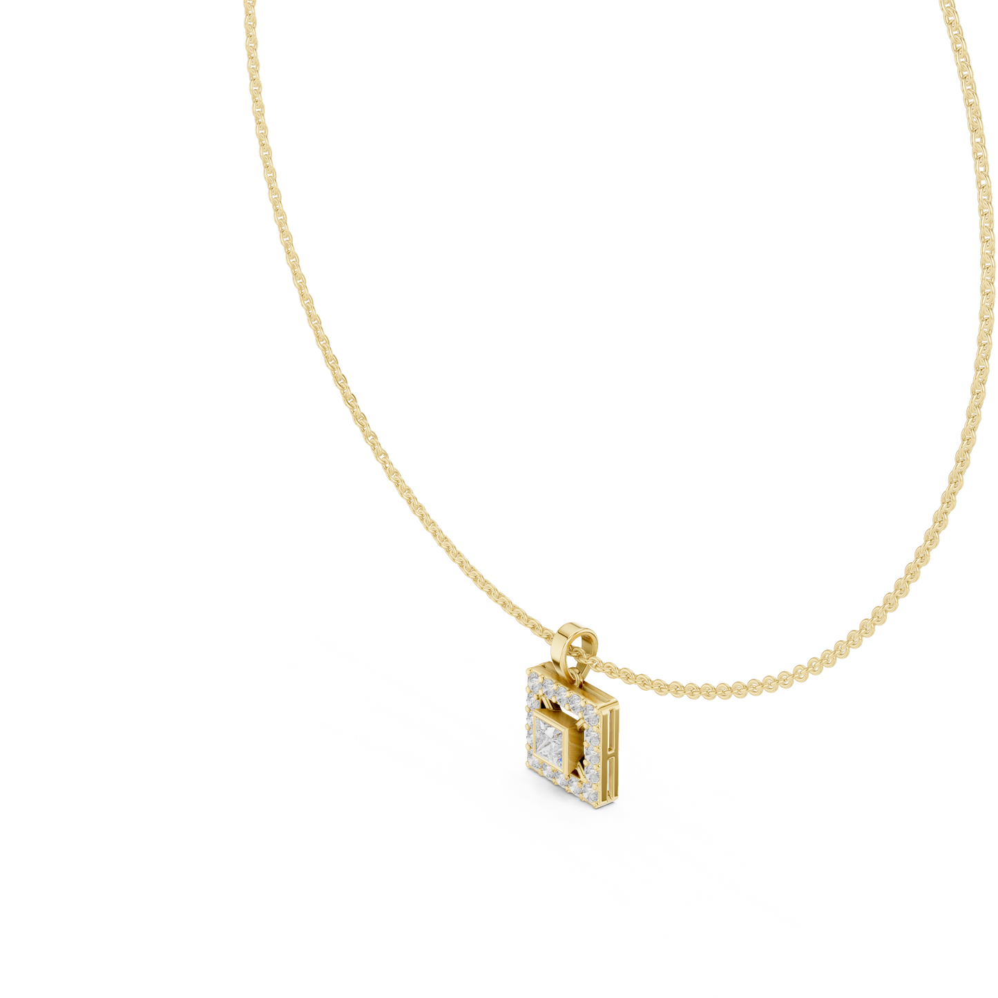 Regalia square diamond pendant - Yellow rose white Silver - Opulent modern legacy piece