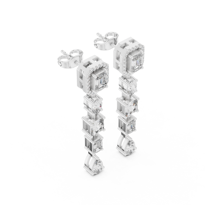 Emerald Cut Diamond Long Drop Earrings in 14K Gold | Luxury Geometric Bridal Dangle Earrings - Multi Shape Diamond Drop Earrings | Emerald Oval Pear Cut Statement Earrings for Women