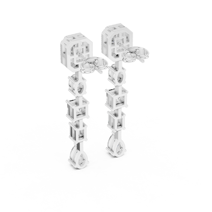 Emerald Cut Diamond Long Drop Earrings in 14K Gold | Luxury Geometric Bridal Dangle Earrings - Multi Shape Diamond Drop Earrings | Emerald Oval Pear Cut Statement Earrings for Women