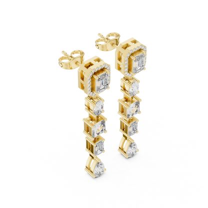 Emerald Cut Diamond Long Drop Earrings in 14K Gold | Luxury Geometric Bridal Dangle Earrings - Multi Shape Diamond Drop Earrings | Emerald Oval Pear Cut Statement Earrings for Women