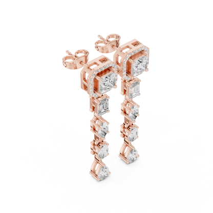 Princess Cut Diamond Long Drop Earrings | Luxury Halo Dangle Earrings for Wedding & Evening Wear - Emerald & Pear Cut Diamond Dangle Earrings | Statement Bridal Drop Earrings in Silver Gold Plated