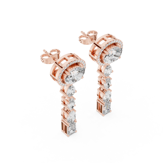 Oval Halo Diamond Drop Earrings in 14K Yellow Gold – Luxury Bridal Dangle Earrings - Lab Grown Diamond Dangle Earrings – Oval & Pear Cut Bridal Statement Jewelry