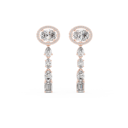 Oval Halo Diamond Drop Earrings in 925 Sterling Silver – Luxury Bridal Dangle Earrings - Moissanite Diamond Dangle Earrings – Oval & Pear Cut Bridal Statement Jewelry