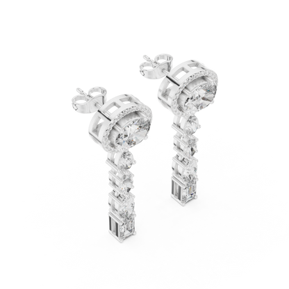 Oval Halo Diamond Drop Earrings in 925 Sterling Silver – Luxury Bridal Dangle Earrings - Moissanite Diamond Dangle Earrings – Oval & Pear Cut Bridal Statement Jewelry