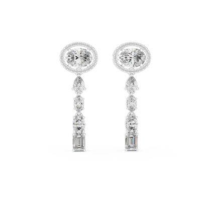 Oval Halo Diamond Drop Earrings in 925 Sterling Silver – Luxury Bridal Dangle Earrings - Moissanite Diamond Dangle Earrings – Oval & Pear Cut Bridal Statement Jewelry