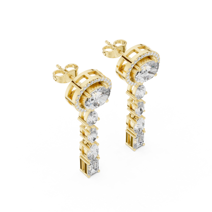 Oval Halo Diamond Drop Earrings in 925 Sterling Silver – Luxury Bridal Dangle Earrings - Moissanite Diamond Dangle Earrings – Oval & Pear Cut Bridal Statement Jewelry