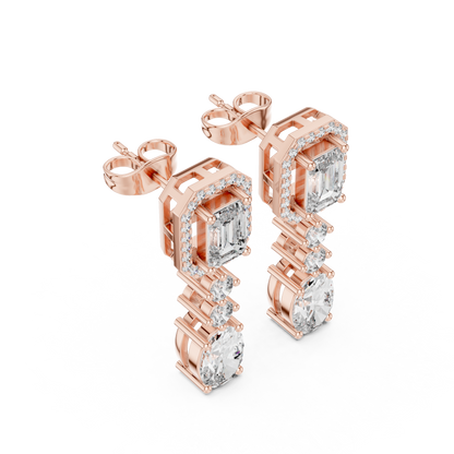 Singular Creation Emerald Cut Diamond Dangle Earrings - Finite Edition Emerald Cut Diamond Drop Earrings - Emerald Cut Diamond Drop Earrings with Oval Dangle – Luxury Bridal Statement Earrings