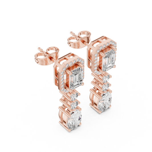 Singular Creation Emerald Cut Diamond Dangle Earrings - Finite Edition Emerald Cut Diamond Drop Earrings - Emerald Cut Diamond Drop Earrings with Oval Dangle – Luxury Bridal Statement Earrings