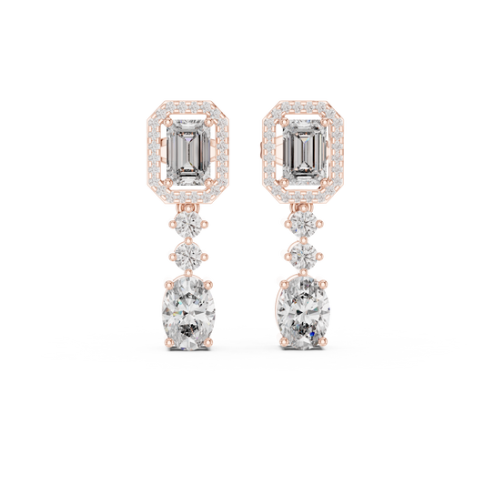 Singular Creation Emerald Cut Diamond Dangle Earrings - Finite Edition Emerald Cut Diamond Drop Earrings - Emerald Cut Diamond Drop Earrings with Oval Dangle – Luxury Bridal Statement Earrings