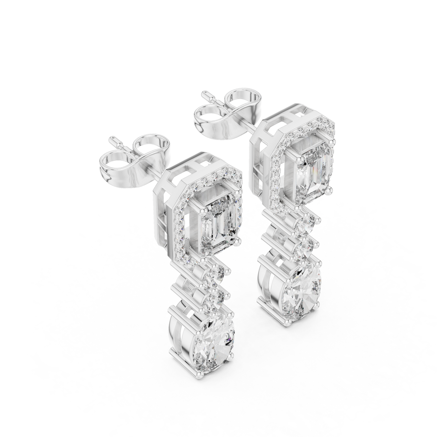 Singular Creation Emerald Cut Diamond Dangle Earrings - Finite Edition Emerald Cut Diamond Drop Earrings - Emerald Cut Diamond Drop Earrings with Oval Dangle – Luxury Bridal Statement Earrings