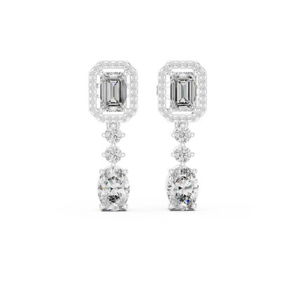 Singular Creation Emerald Cut Diamond Dangle Earrings - Finite Edition Emerald Cut Diamond Drop Earrings - Emerald Cut Diamond Drop Earrings with Oval Dangle – Luxury Bridal Statement Earrings