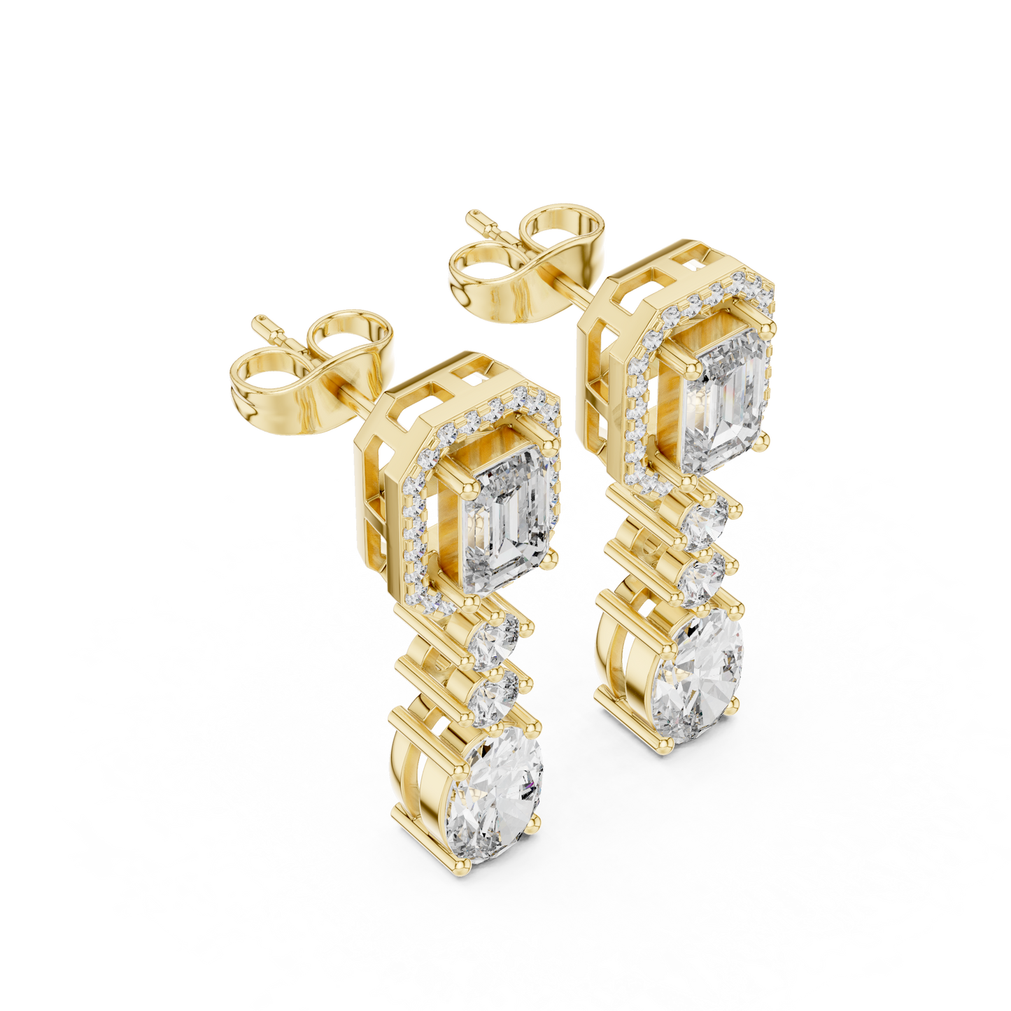 Singular Creation Emerald Cut Diamond Dangle Earrings - Finite Edition Emerald Cut Diamond Drop Earrings - Emerald Cut Diamond Drop Earrings with Oval Dangle – Luxury Bridal Statement Earrings