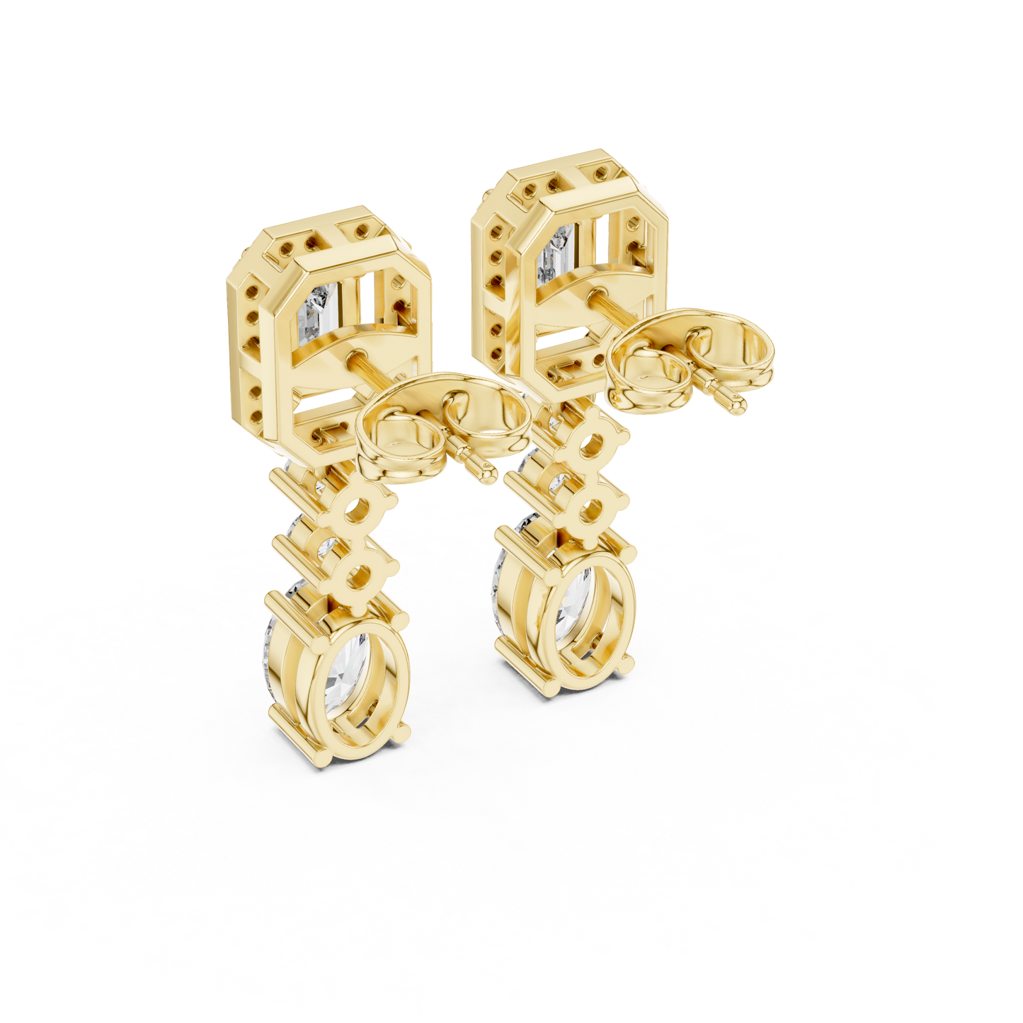 Singular Creation Emerald Cut Diamond Dangle Earrings - Finite Edition Emerald Cut Diamond Drop Earrings - Emerald Cut Diamond Drop Earrings with Oval Dangle – Luxury Bridal Statement Earrings